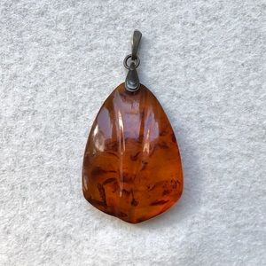 Vtg Russian Soviet Silver 875 Baltic Amber Pendant